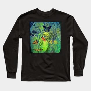 Girl in a Forest 2- Woodcut Print Long Sleeve T-Shirt